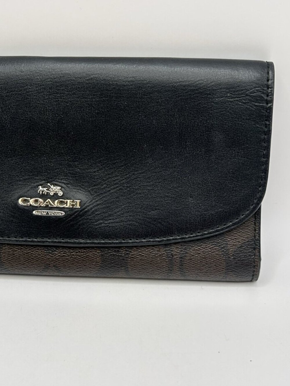 Coach F57319 Signature Monogram Tri-Fold Long Checkbook Wallet PVC Leather Brown - Picture 4 of 16